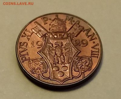 Ватикан 5 чентезимо 1929. РЕДКАЯ! UNC. Тираж - 10 000 шт. - 9