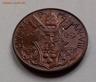 Ватикан 5 чентезимо 1929. РЕДКАЯ! UNC. Тираж - 10 000 шт. - 6
