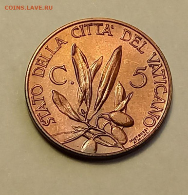Ватикан 5 чентезимо 1929. РЕДКАЯ! UNC. Тираж - 10 000 шт. - 4