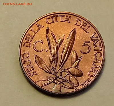 Ватикан 5 чентезимо 1929. РЕДКАЯ! UNC. Тираж - 10 000 шт. - 3