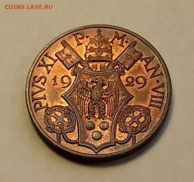 Ватикан 10 чентезимо 1929. РЕДКАЯ! UNC. Тираж - 10 000 шт. - 10