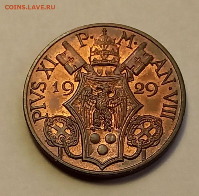 Ватикан 10 чентезимо 1929. РЕДКАЯ! UNC. Тираж - 10 000 шт. - 9