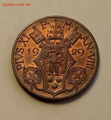 Ватикан 10 чентезимо 1929. РЕДКАЯ! UNC. Тираж - 10 000 шт. - 8