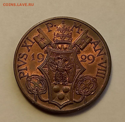 Ватикан 10 чентезимо 1929. РЕДКАЯ! UNC. Тираж - 10 000 шт. - 7
