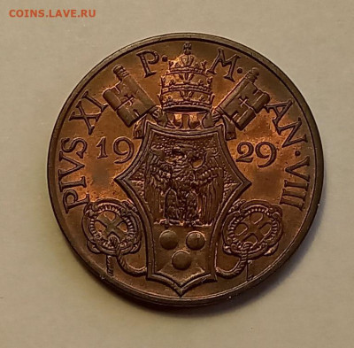 Ватикан 10 чентезимо 1929. РЕДКАЯ! UNC. Тираж - 10 000 шт. - 6