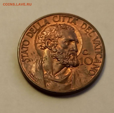 Ватикан 10 чентезимо 1929. РЕДКАЯ! UNC. Тираж - 10 000 шт. - 5