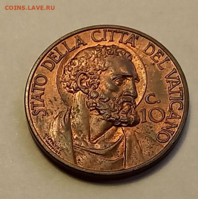 Ватикан 10 чентезимо 1929. РЕДКАЯ! UNC. Тираж - 10 000 шт. - 3