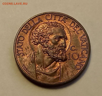 Ватикан 10 чентезимо 1929. РЕДКАЯ! UNC. Тираж - 10 000 шт. - 2