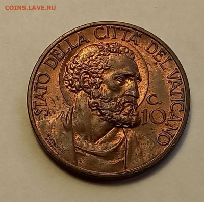 Ватикан 10 чентезимо 1929. РЕДКАЯ! UNC. Тираж - 10 000 шт. - 1