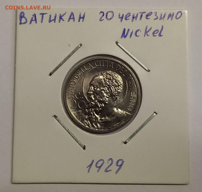 Ватикан 20 чентезимо 1929. РЕДКАЯ! UNC. Тираж - 10 000 шт. - 1