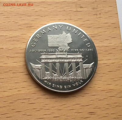 Крона Шайба Маршалловы Острова 5 долларов 1990 Объединение Г - krona_shajba_marshallovy_ostrova_5_dollarov_1990_obedinenie_germanii