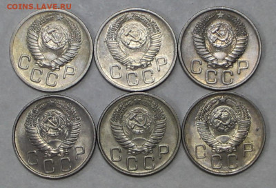 10 и 20 коп 1952,53,54,55,56,57 г. штемп. блеск. фикс по 200 - й 080