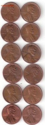 США: 1 Цент - 12шт как один лот, 12-1 - США 1 Цент 12шт Р 12-1
