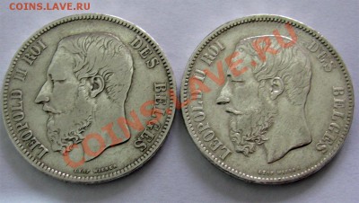 Две монеты по 5 франков Бельгия 1867 и 1872 - 001