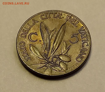 Ватикан 5 чентезимо 1940. UNC. Тираж - 57 000 шт. - 4