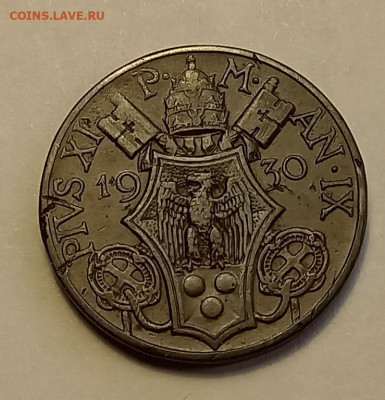 Ватикан 10 чентезимо 1930. Тираж - 90 000 шт. - 7
