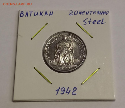 Ватикан 20 чентезимо 1942. UNC! Тираж - 175 000 шт. - 4