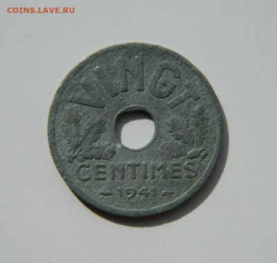 Франция 20 сантим 1941 г. (номинал буквами) до 04.04.22 - DSCN4043.JPG