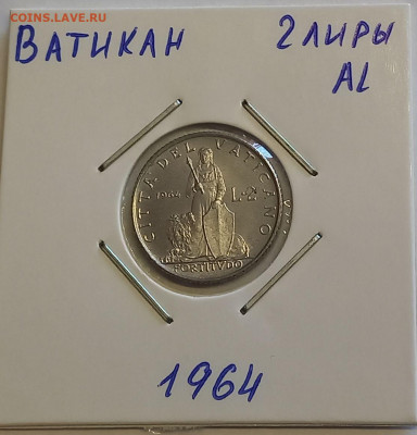 Ватикан 2 лиры 1964. UNC. Тираж - 60 000 шт. - 5