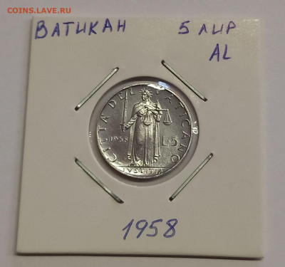 Ватикан 5 лир 1958. UNC. Тираж - 30 000 шт. - 6