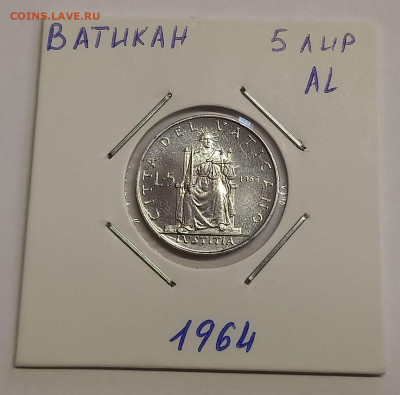 Ватикан 5 лир 1964. UNC. Тираж - 60 000 шт. - 6