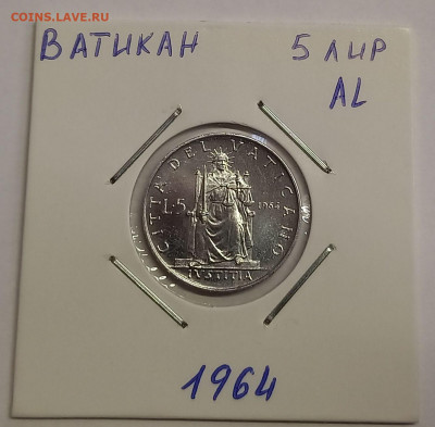 Ватикан 5 лир 1964. UNC. Тираж - 60 000 шт. - 5