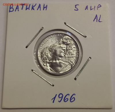 Ватикан 5 лир 1966. UNC. Тираж - 90 000 шт. - 5