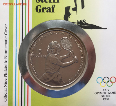 Крона Шайба Ниуэ 5$ долларов 1987 Штеффи Граф конверт марки - IMG_7059.JPG
