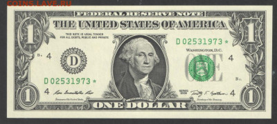 Поиск дат на номерах банкнот - ssha_1_dollar_2009_god_4_j_bank_d_02531973_zvezda_zameshchenie_unc
