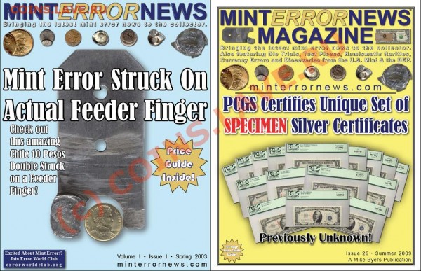 Все номера журнала "Mint Error News" - обложки 1-го и 26-го номеров.JPG