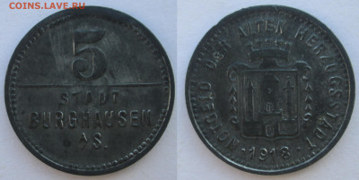 Нотгельды Германии. Обзорная тема. - 5 пф. 1918г. Бургхаузен цинк.JPG