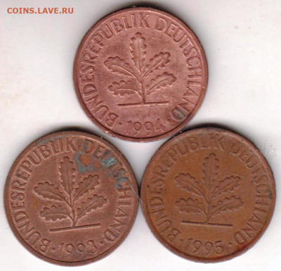 Германия 2 пфеннига 1993G,1994D, 1995 до 20.04.22 г. в 23.00 - 001