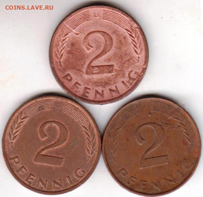 Германия 2 пфеннига 1993G,1994D, 1995 до 20.04.22 г. в 23.00 - 025