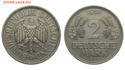 ФРГ. 2 марки 1951 г. D. До 17.04.22. - Р986.JPG
