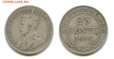 Ньюфаундленд 50 центов 1909 и 1917, 25 центов 1919 - ньюфаундленд 25 центов 1919