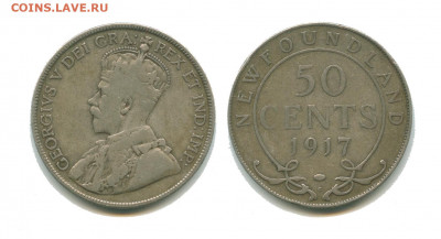 Ньюфаундленд 50 центов 1909 и 1917, 25 центов 1919 - ньюфаундленд 50 центов 1917