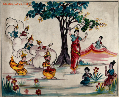 Монеты Цейлона - The_birth_of_the_Buddha;_scene_with_Queen_Maya_Wellcome_V0046076