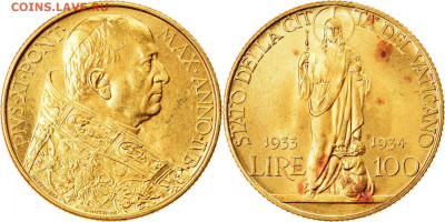 Золото (прогнозы, мнения и треп))) - VATICAN CITY 100 Lire 1933-1934 Coin, Pius XI