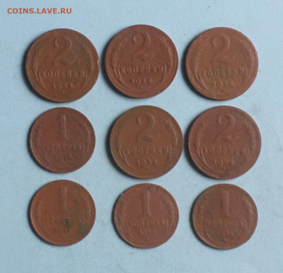 1 и 2 копейки 1924 года 9шт. с рубля. - 28 9мА.JPG