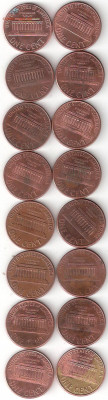 США Одноцентовики 16шт ФИКС 016-1 - 1 Цент 16шт Р  016-1