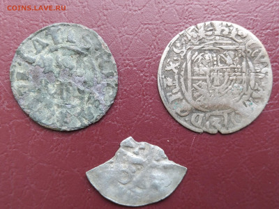 Шилинг Риги, драйпелькер 1628 г. и часть старого денария - 1