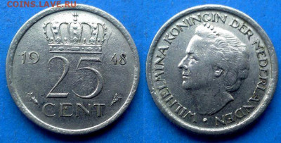 Нидерланды - 25 центов 1948 года до 9.05 - Нидерланды 25 центов, 1948