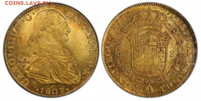 Досчитаем до 10 000 или более - MEXICO. Charles IV. 1807-Mo TH AV 8 Escudos. PCGS MS63