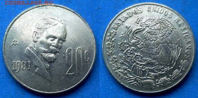 Мексика - 20 сентаво 1981 года до 25.05 - Мексика 20 сентаво, 1981