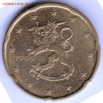 ФИНЛЯНДИЯ 20 евроцентов 1999 г. до 31.05.22 г. в 23.00 - 022