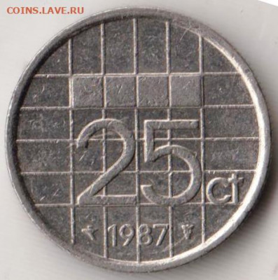 НИДЕРЛАНДЫ 25 центов 1987 г. до 01.06.22 г. в 23.00 - 067