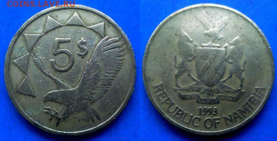 Намибия - 5 долларов 1993 года (Фауна) до 1.06 - Намибия 5 долларов, 1993