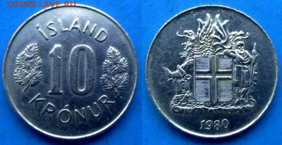 Исландия - 10 крон 1980 года до 1.06 - Исландия 10 крон, 1980