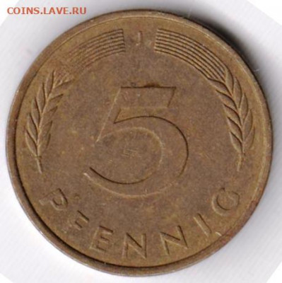 ГЕРМАНИЯ 5 пфеннигов 1991 г. J до 03.06.22 г. в 23.00 - 084