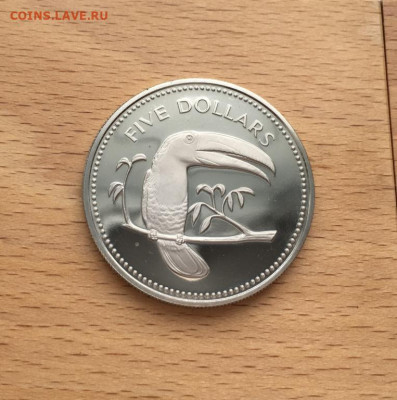 Крона Шайба Белиз 5 долларов 1974 Радужный Тукан Птица Фауна - krona_shajba_beliz_5_dollarov_1974_raduzhnyj_tukan_ptica_fauna_pruf_proof